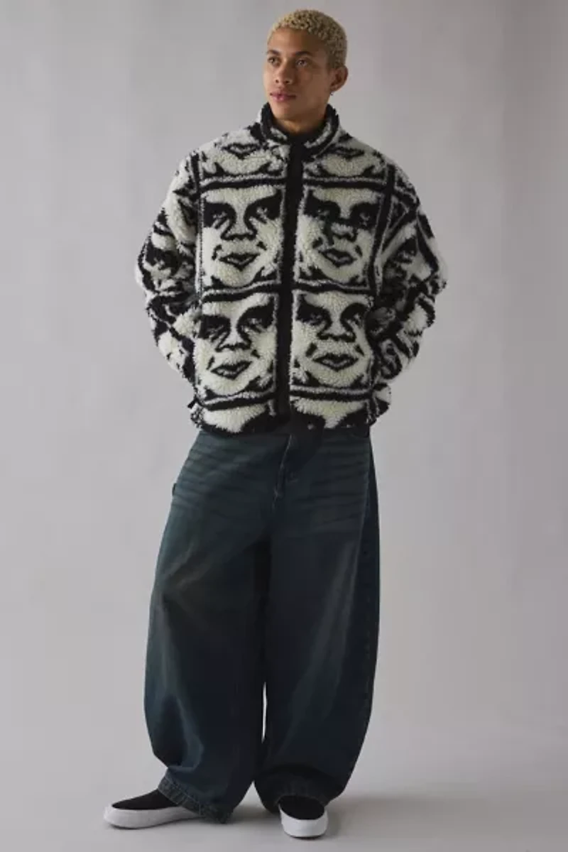 OBEY Repeated Icon Pattern Fleece Jacket