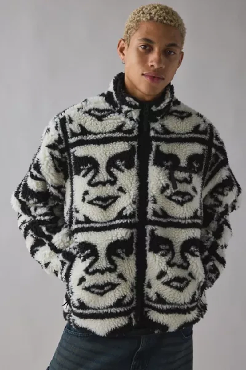 OBEY Repeated Icon Pattern Fleece Jacket