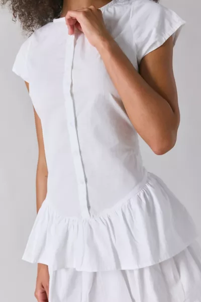 Motel Movan White Cotton Drop Waist Ruffle Mini Dress