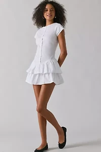 Motel Movan White Cotton Drop Waist Ruffle Mini Dress
