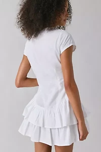 Motel Movan White Cotton Drop Waist Ruffle Mini Dress