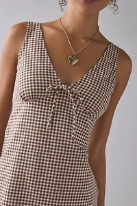 Motel Asatari Tie-Front Bow Detail Brown Gingham Mini Dress