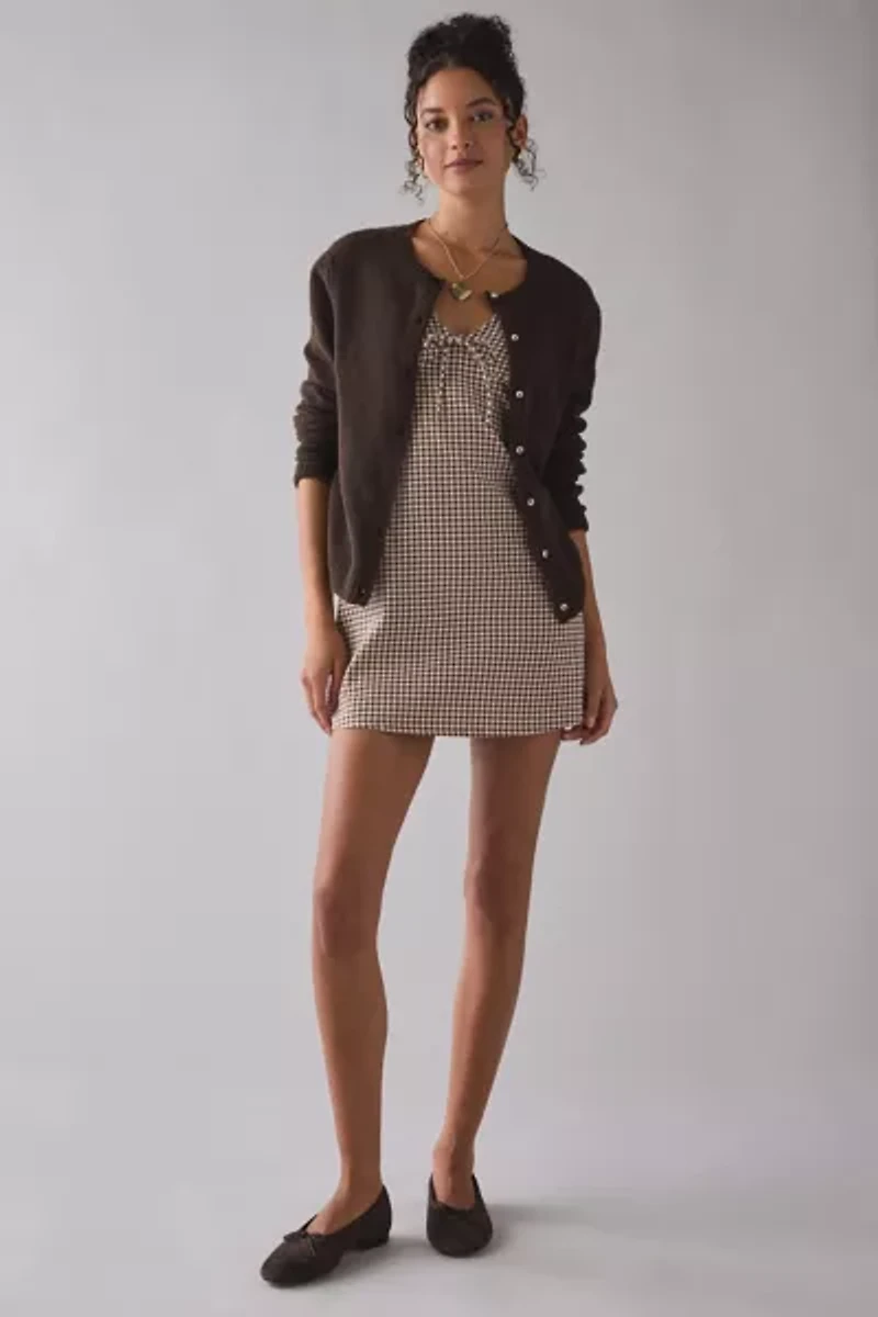 Motel Asatari Tie-Front Bow Detail Brown Gingham Mini Dress