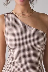 Motel Munasa One-Shoulder Drop Waist Gingham Mini Dress