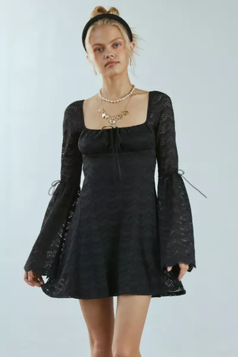 Kimchi Blue Alina Ribbon Trim Lace Bell Sleeve Mini Dress