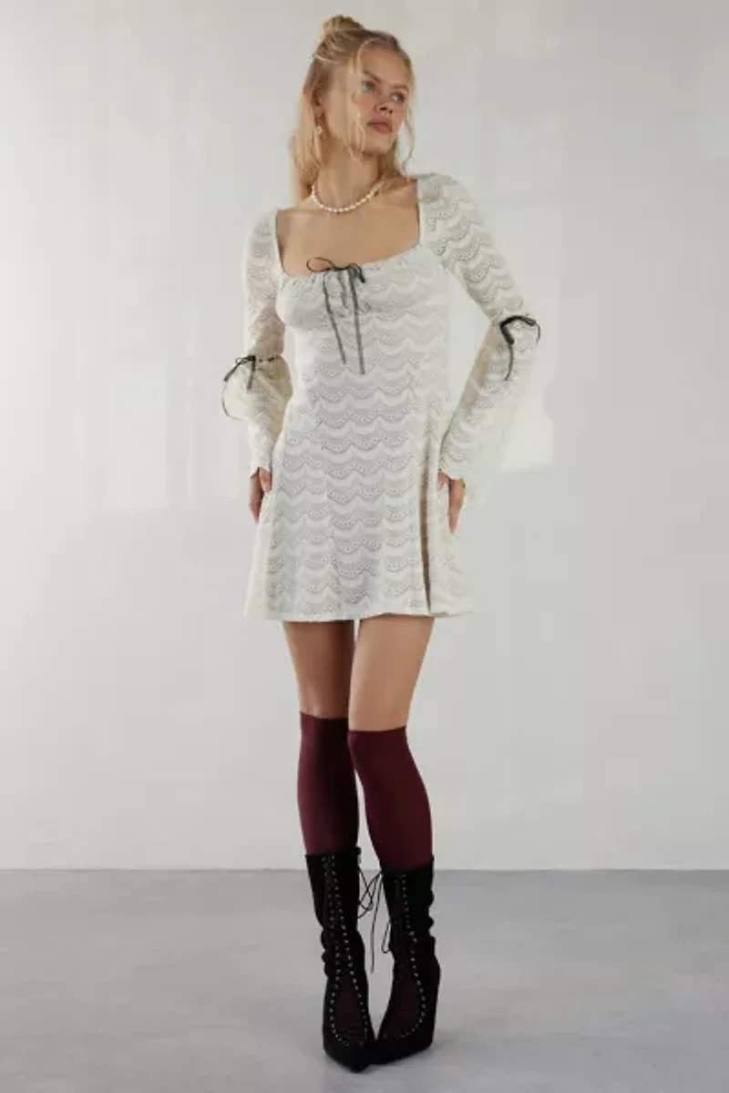 Kimchi Blue Alina Ribbon Trim Lace Bell Sleeve Mini Dress