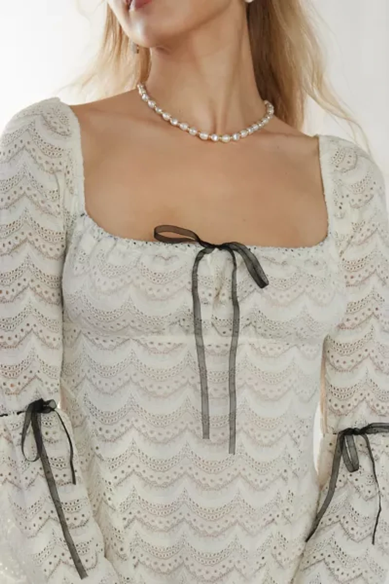 Kimchi Blue Alina Ribbon Trim Lace Bell Sleeve Mini Dress