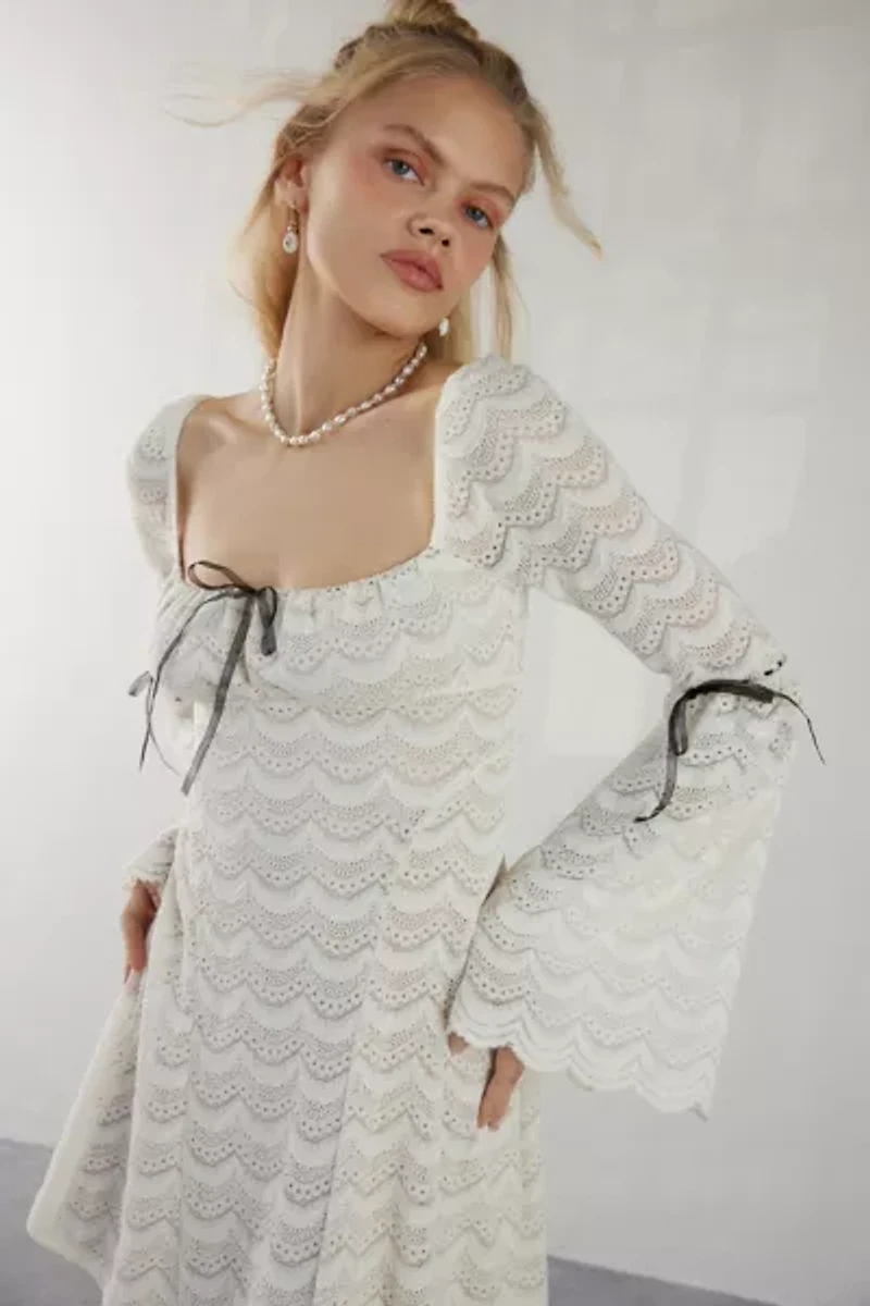 Kimchi Blue Alina Ribbon Trim Lace Bell Sleeve Mini Dress