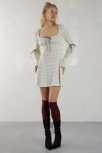 Kimchi Blue Alina Ribbon Trim Lace Bell Sleeve Mini Dress