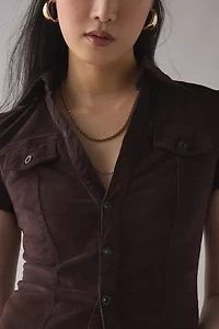 BDG Polly Corduroy Slim Short Sleeve Button-Up Shirt