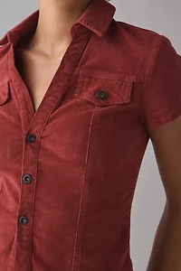 BDG Polly Corduroy Slim Short Sleeve Button-Up Shirt