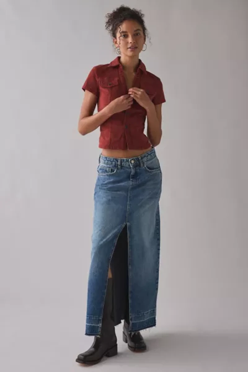 BDG Polly Corduroy Slim Short Sleeve Button-Up Shirt