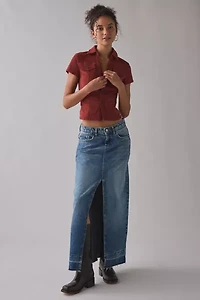 BDG Polly Corduroy Slim Short Sleeve Button-Up Shirt