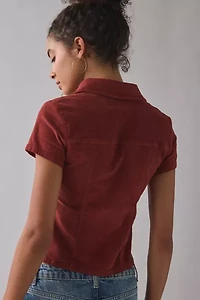 BDG Polly Corduroy Slim Short Sleeve Button-Up Shirt