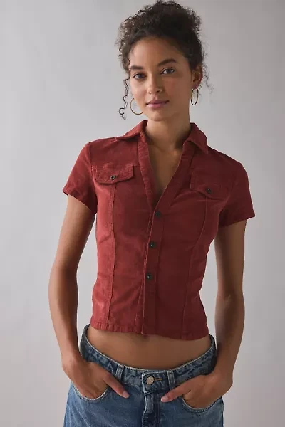 BDG Polly Corduroy Slim Short Sleeve Button-Up Shirt