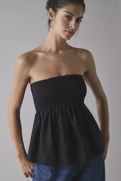 ReMADE By UO Made LA EcoVero™ Linen Smocked Babydoll Tube Top