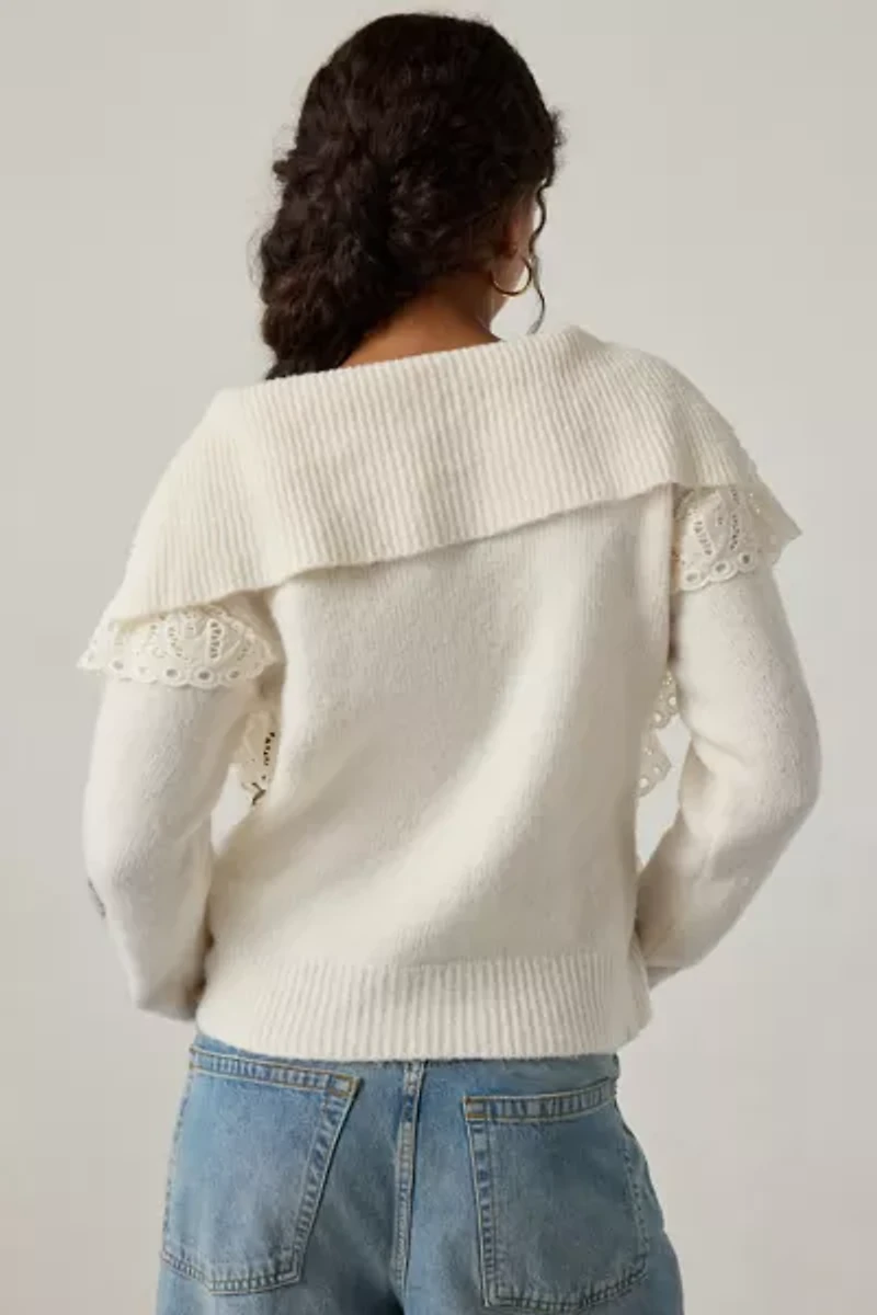 Kimchi Blue Paloma Lace Trim 1/4 Zip Pullover Sweater