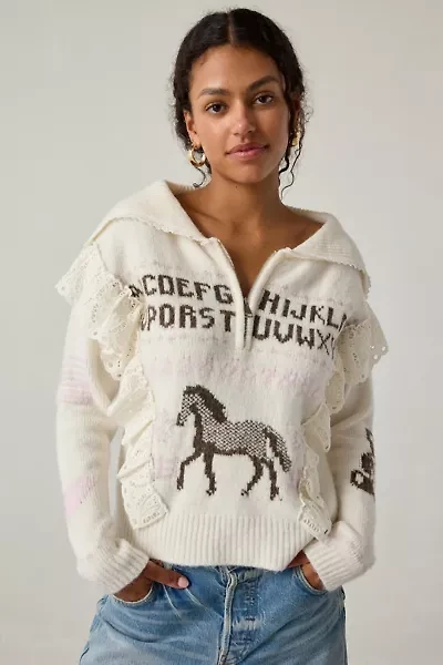 Kimchi Blue Paloma Lace Trim 1/4 Zip Pullover Sweater