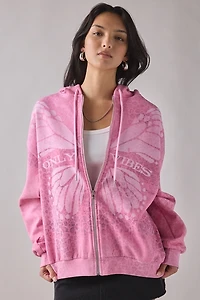 Leopard Print Butterfly Graphic Oversized Zip-Up Hoodie Sweatshirt