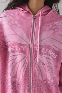 Leopard Print Butterfly Graphic Oversized Zip-Up Hoodie Sweatshirt