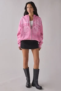 Leopard Print Butterfly Graphic Oversized Zip-Up Hoodie Sweatshirt