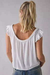 Motel Merisso Ruffle Trim Scoop Neck Keyhole Top