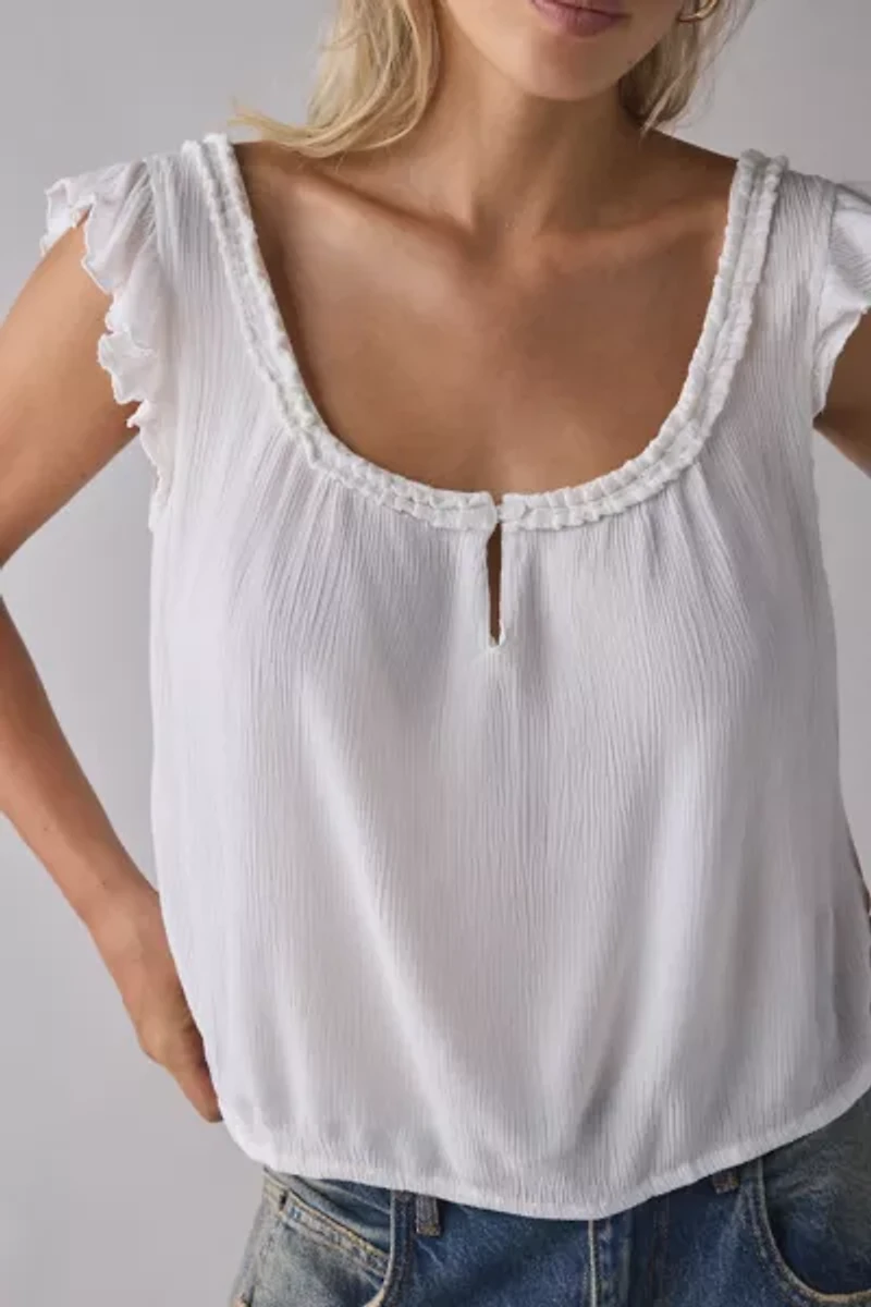 Motel Merisso Ruffle Trim Scoop Neck Keyhole Top
