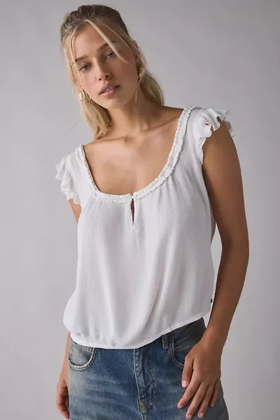 Motel Merisso Ruffle Trim Scoop Neck Keyhole Top