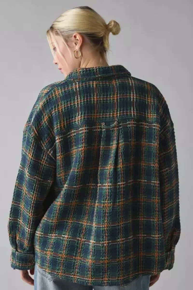 BDG Bryson Waffle Plaid Oversized Button-Down Shirt