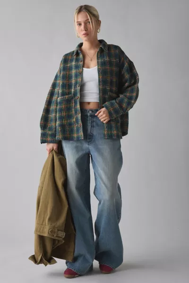 BDG Bryson Waffle Plaid Oversized Button-Down Shirt