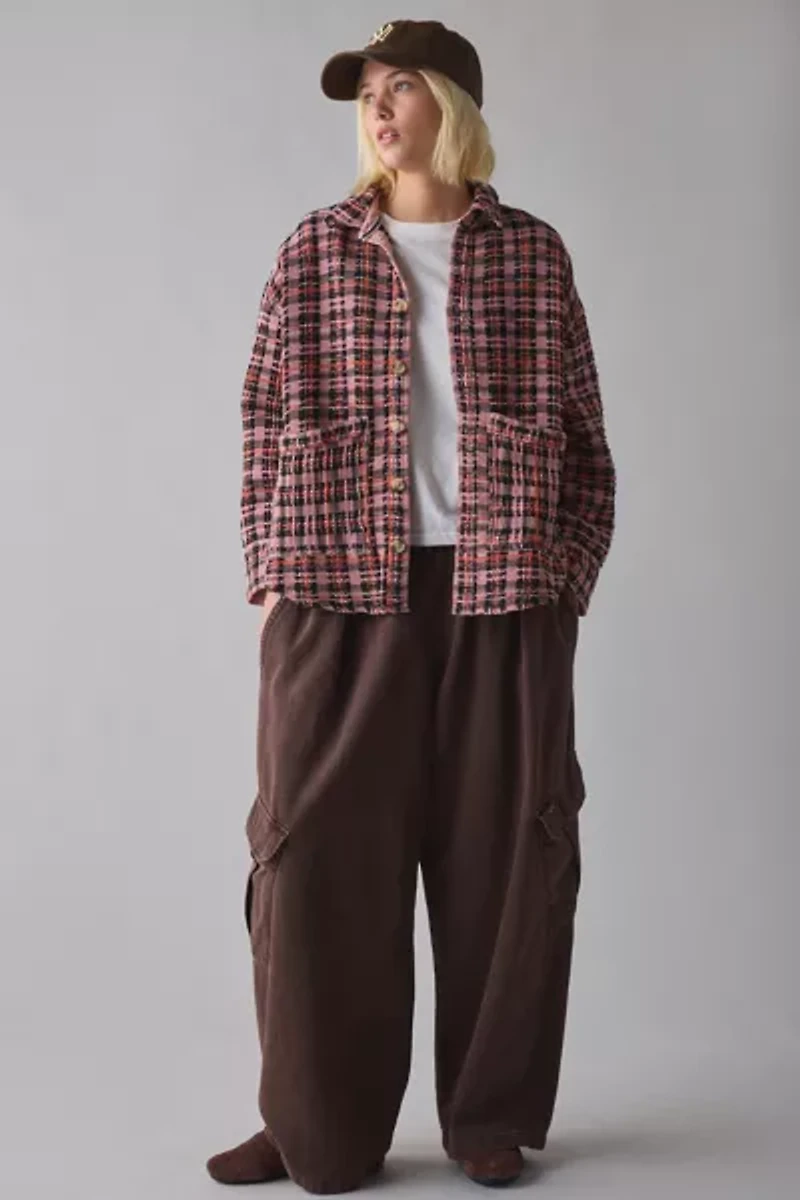 BDG Bryson Waffle Plaid Oversized Button-Down Shirt