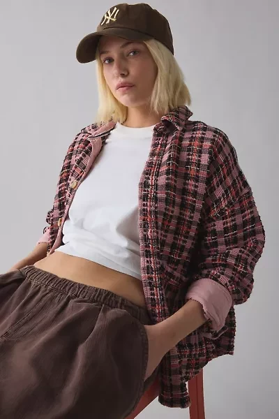 BDG Bryson Waffle Plaid Oversized Button-Down Shirt