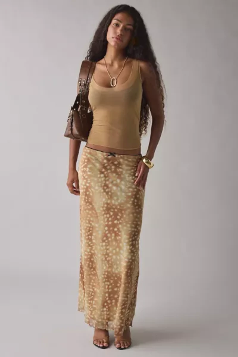 Kimchi Blue Doe Animal Print Mesh Maxi Skirt