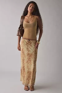 Kimchi Blue Doe Animal Print Mesh Maxi Skirt
