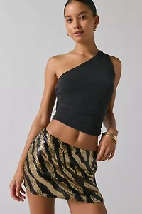 UO Olivia Zebra Print Sequin Micro Mini Skirt