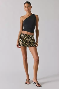 UO Olivia Zebra Print Sequin Micro Mini Skirt