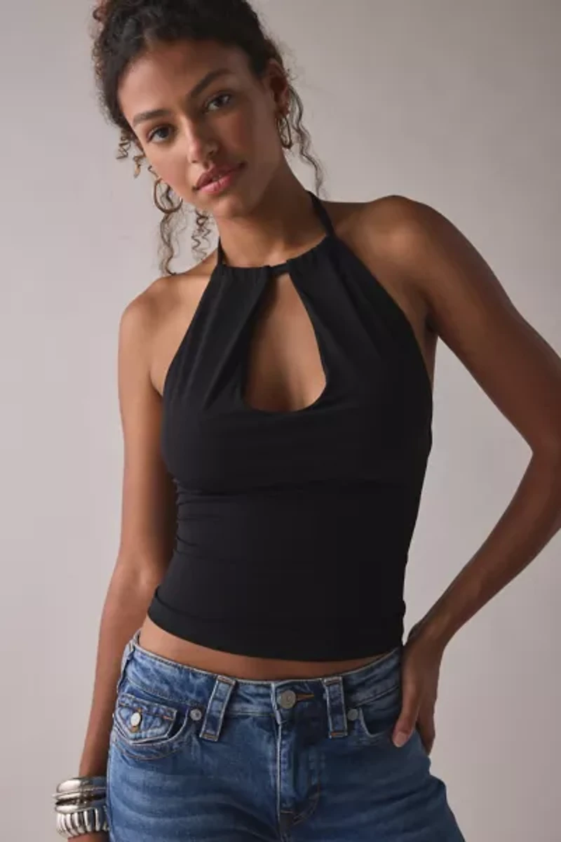 UO Roxy Keyhole Cutout High Neck Halter Top
