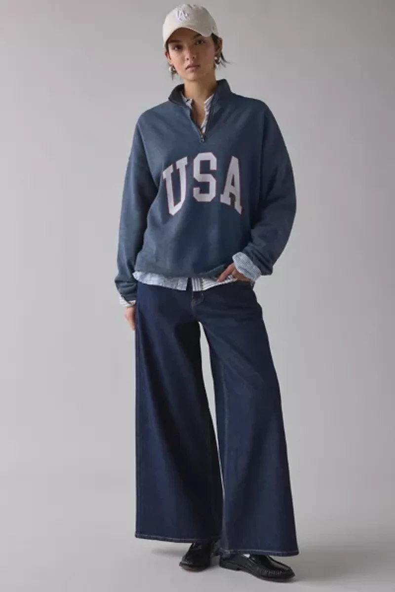 USA Graphic Oversized 1/4 Zip Fleece Pullover