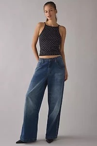 UO Carrie Silver Eyelet Studded Open-Back Cami