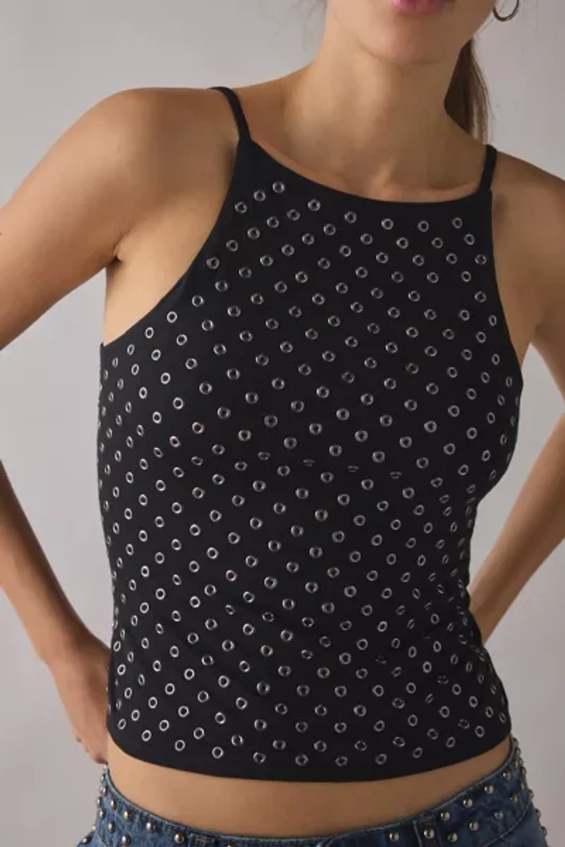 UO Carrie Silver Eyelet Studded Open-Back Cami