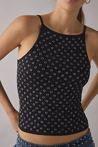 UO Carrie Silver Eyelet Studded Open-Back Cami