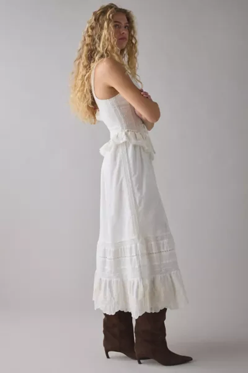 UO Perfectly Victorian Lace Trim Corset Midi Dress