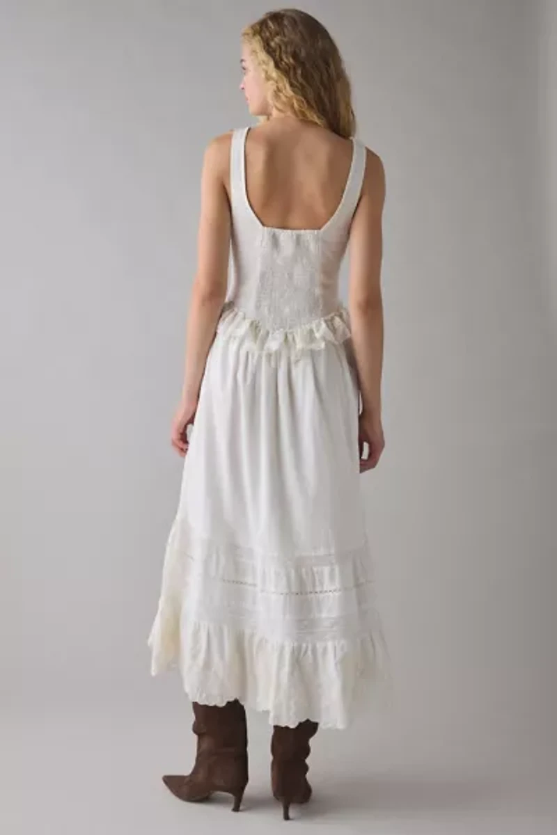 UO Perfectly Victorian Lace Trim Corset Midi Dress