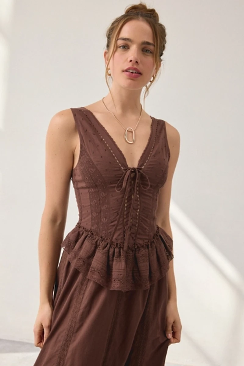 UO Perfectly Victorian Lace Trim Corset Midi Dress