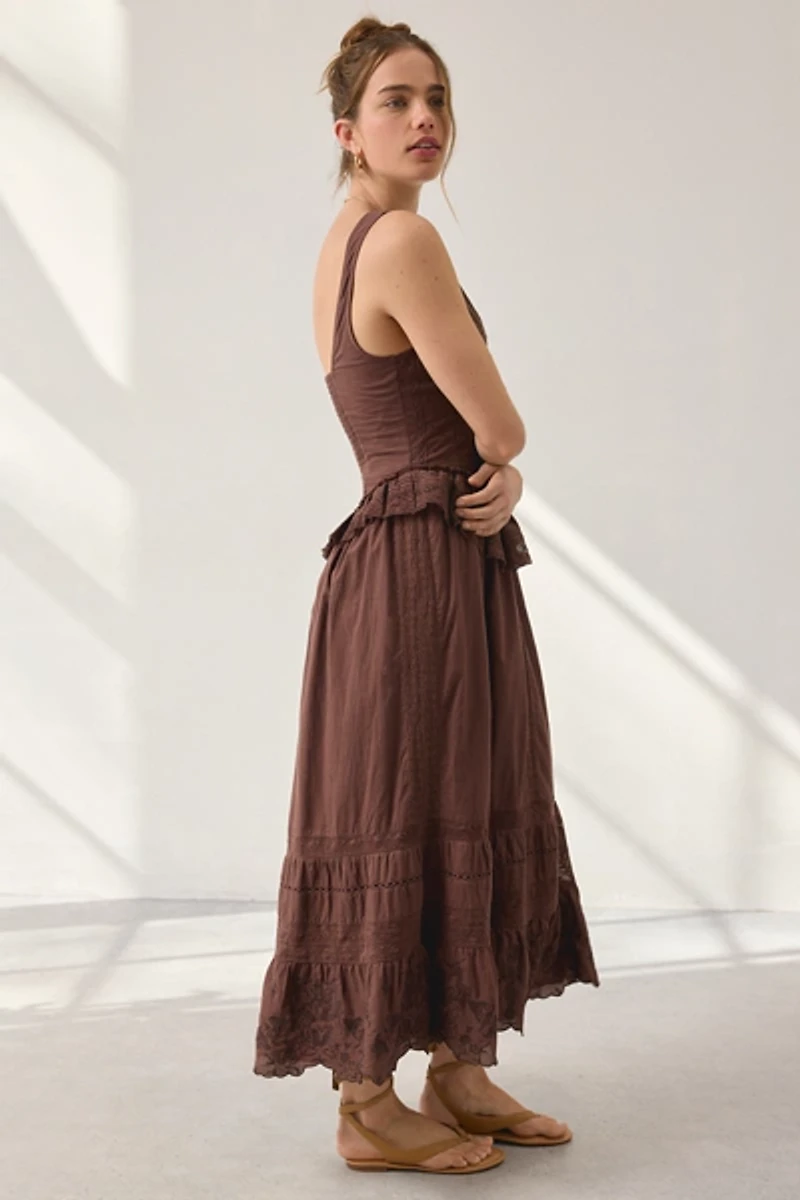 UO Perfectly Victorian Lace Trim Corset Midi Dress