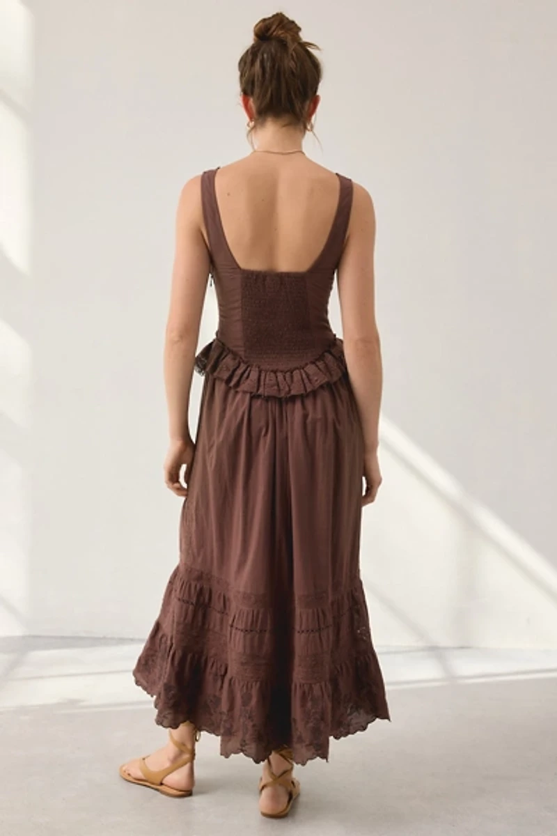 UO Perfectly Victorian Lace Trim Corset Midi Dress