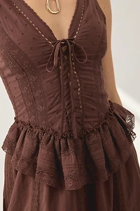 UO Perfectly Victorian Lace Trim Corset Midi Dress