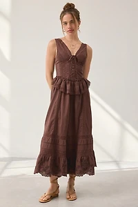 UO Perfectly Victorian Lace Trim Corset Midi Dress