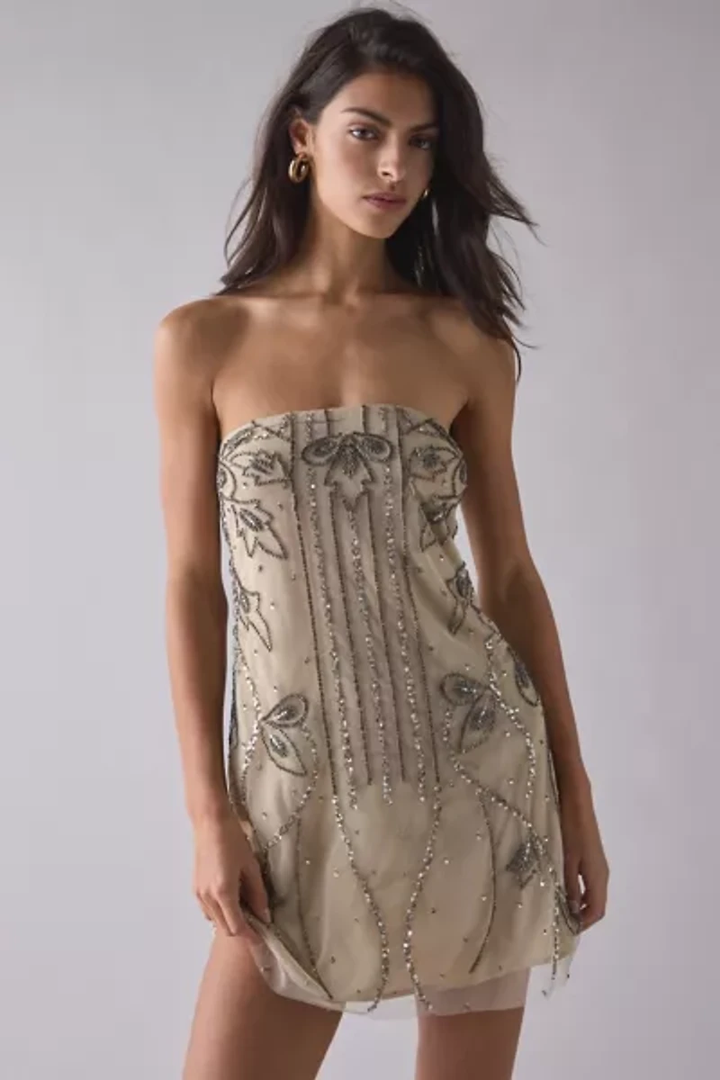 UO Spotlight Strapless Beaded Mini Dress