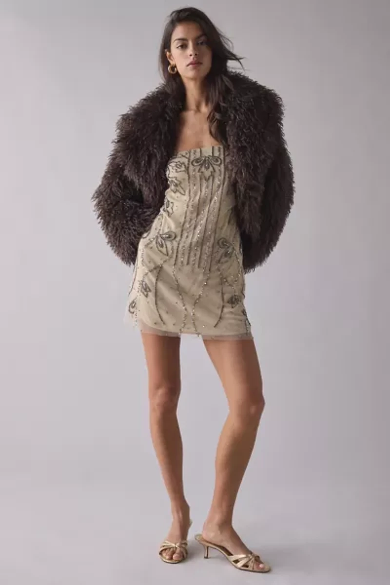 UO Spotlight Strapless Beaded Mini Dress